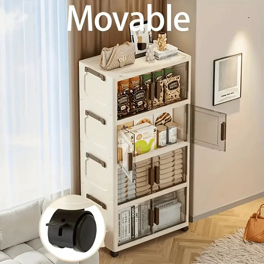 3/4/5 Layer Folding Storage Cabinet - Plastic Storage Bins with Lids, Collapsible Stackable Containers with Wheels, Living Room Storage Boxes, Home Office Clothes Storage Cabinets And Suitcases, Foldable Organizer System for from PriceLows™