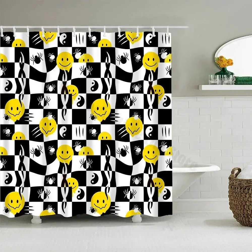 Cute Little Yellow Duck Shower Curtain Cartoon Funny Smiley Face Bathroom Waterproof Bath Duck Fabric 12 Hooks Bathroom Decor from PriceLows™