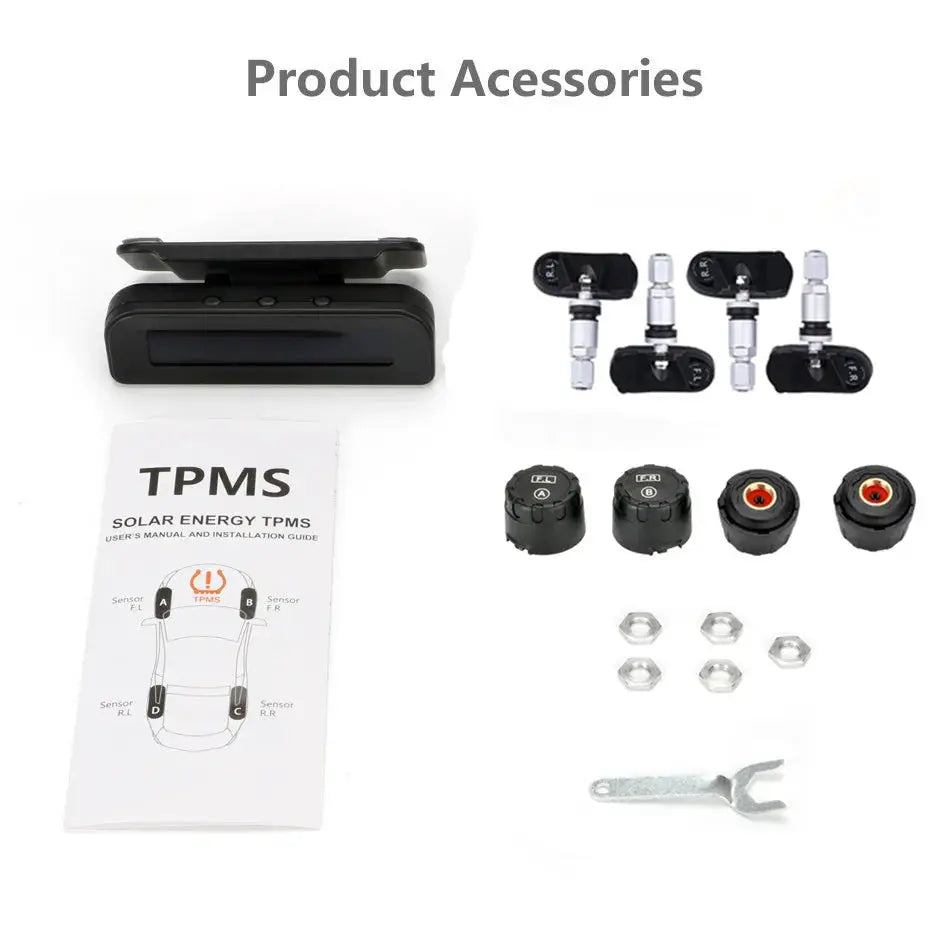 Smart car TPMS tire pressure monitoring system solar digital clock LCD display car tire pressure temperature safety alarm system from PriceLows™