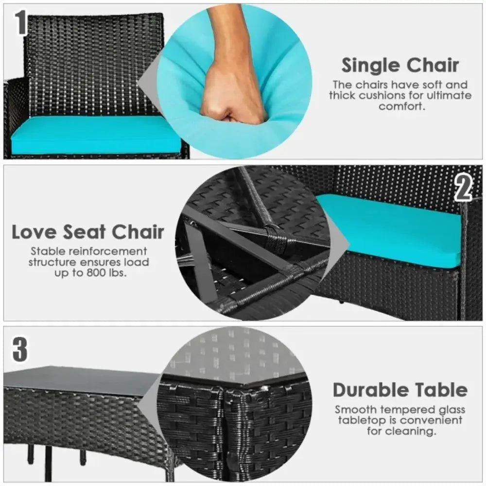 4 Pcs Patio Rattan Cushioned Sofa Furniture Set With Tempered Glass Coffee Tabl from PriceLows™