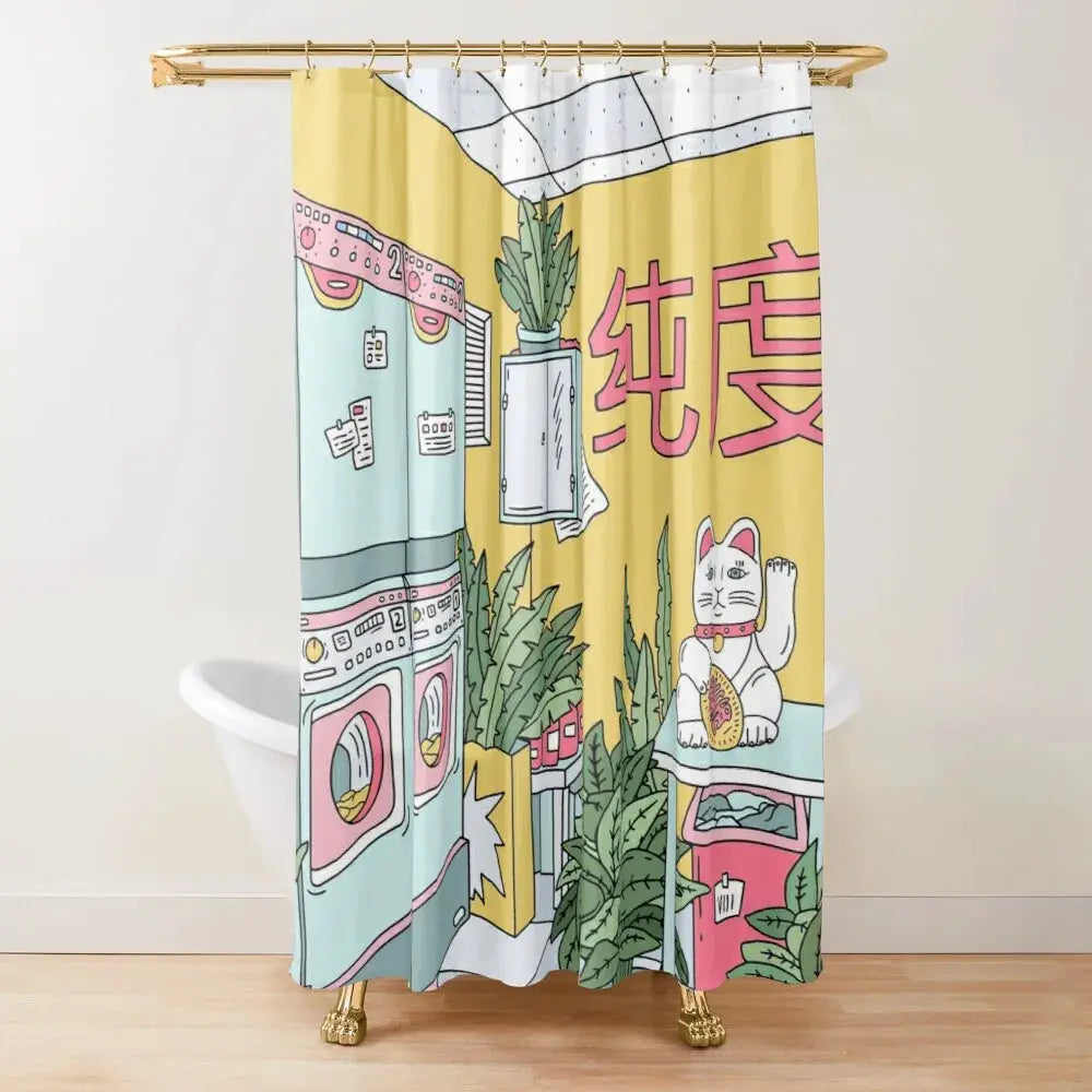 Japan Lucky Fortune Cat Shower Curtain Gold Coin Bathroom Decoration With Hook Polyester Fabric Waterproof Shower Curtain Hooks from PriceLows™