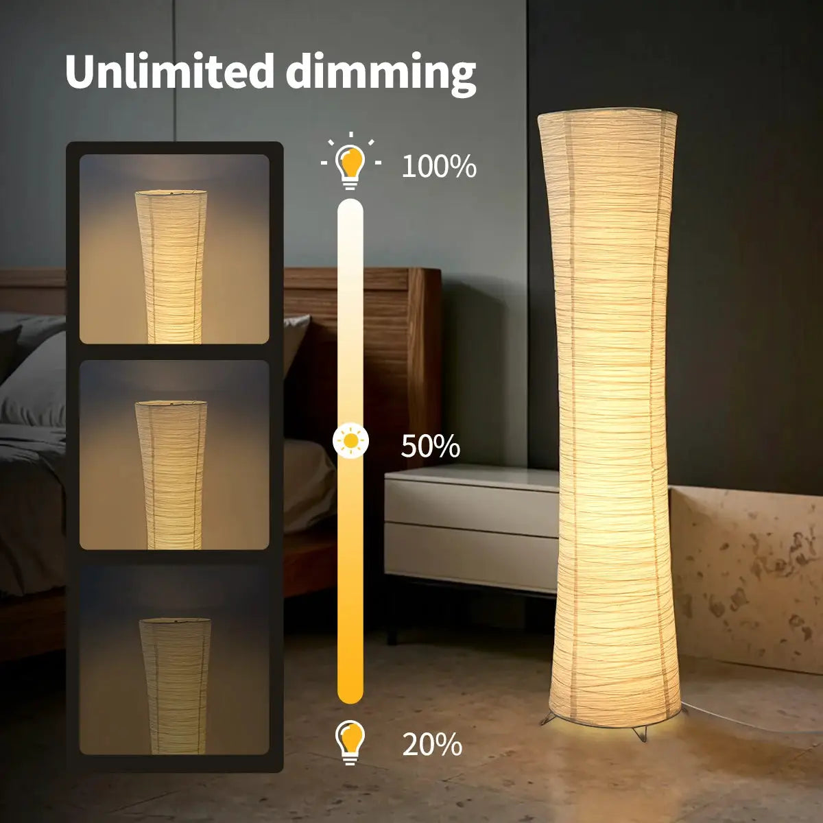 Paper floor lamp, paper and chrome-plated standing lamp, LED light strip, living room and bedroom decoration, festival lantern, from PriceLows™
