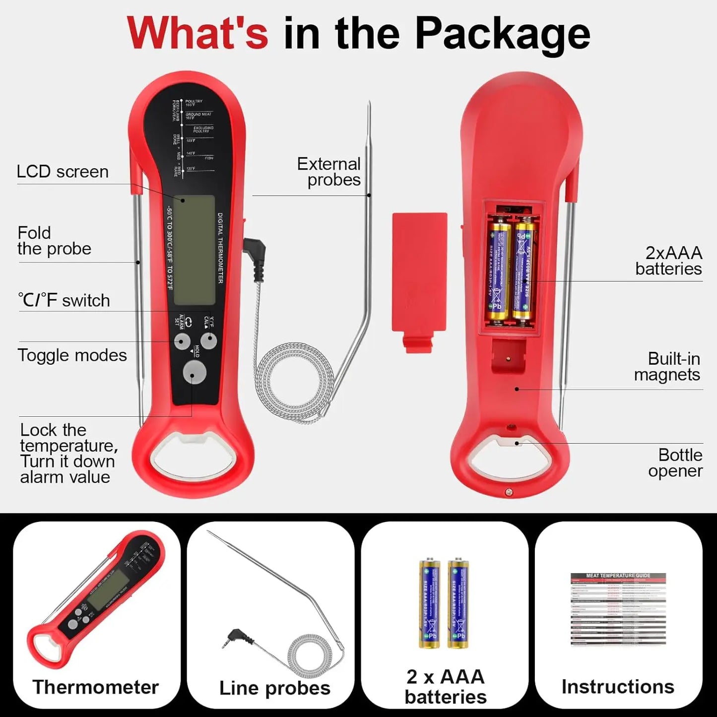 Meat Thermometer | Long Cable For Easy Reading | Digital Waterproof Dual Probe