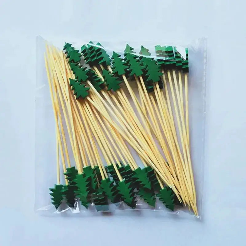 Christmas Decorative Picks | Disposable Bamboo | Holiday Motifs | 50 Piece Set