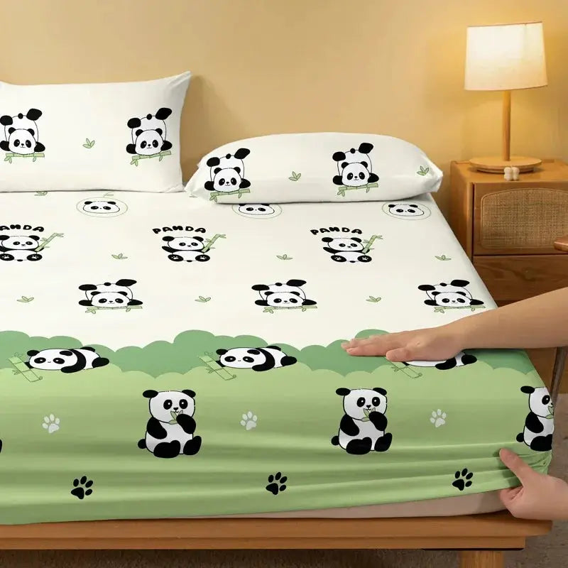 1 Cartoon Cute Plant Flower panda printed matte Fitted Sheet, bedroom printed bed cover, bedding (excluding pillowcases) from PriceLows™