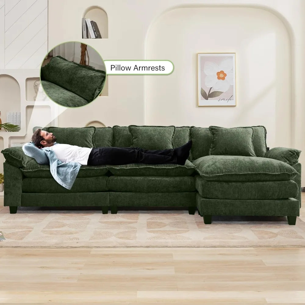 Sectional Sofa | L-Shaped With Ottoman | Chenille Fabric | Seating For Four