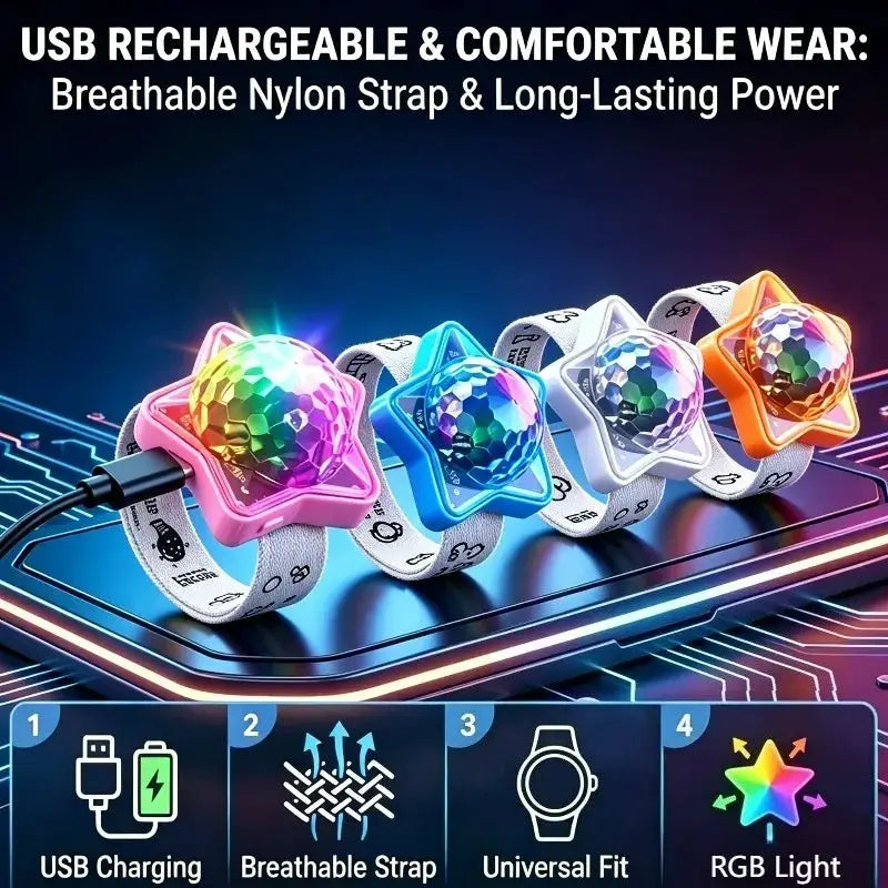 Disco Bracelet Lights | Rechargeable | 360 Rotation | 4 Pack