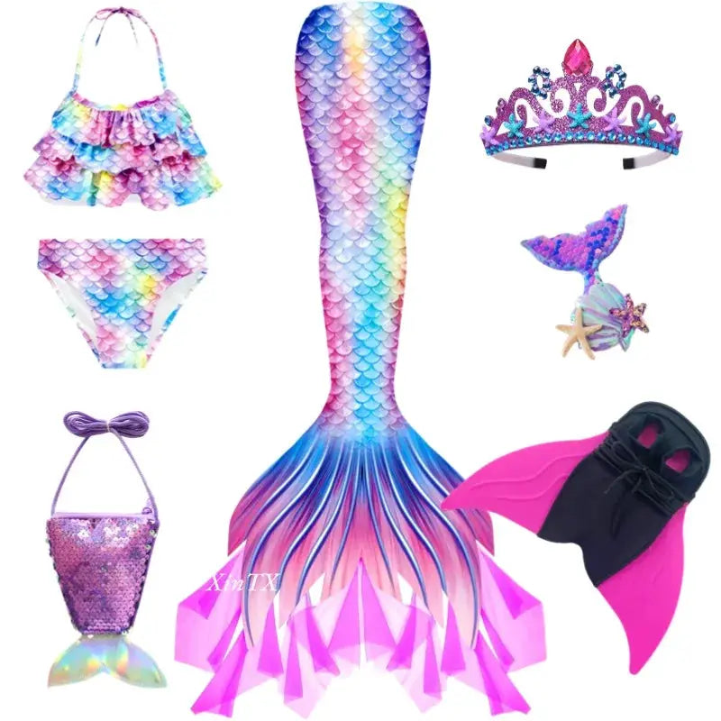 New Girls The Little Mermaid Tails Boy Memaid Swimsuit Bikini Bathing Suit Halloween Costume Girll Can add Monofin For Pool from PriceLows™