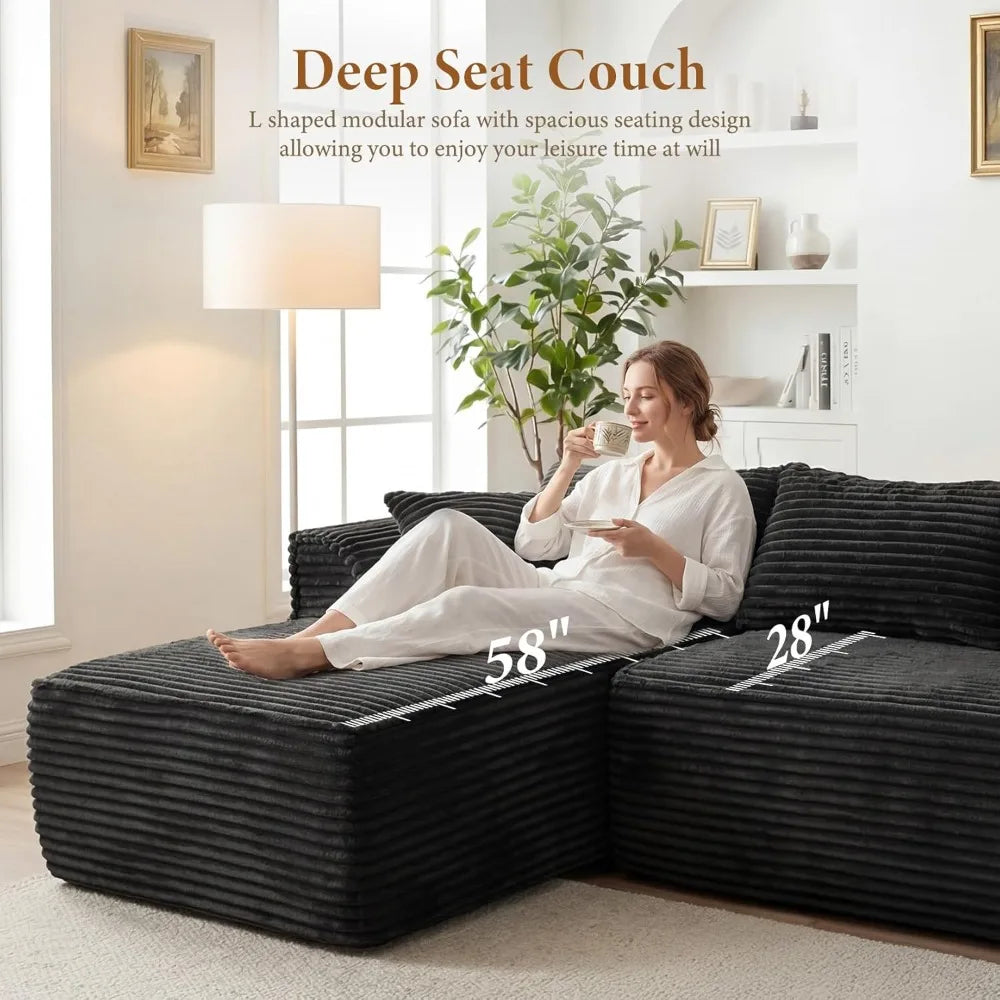 Modular Sofa | L-Shaped With Chaise | Corduroy Fabric