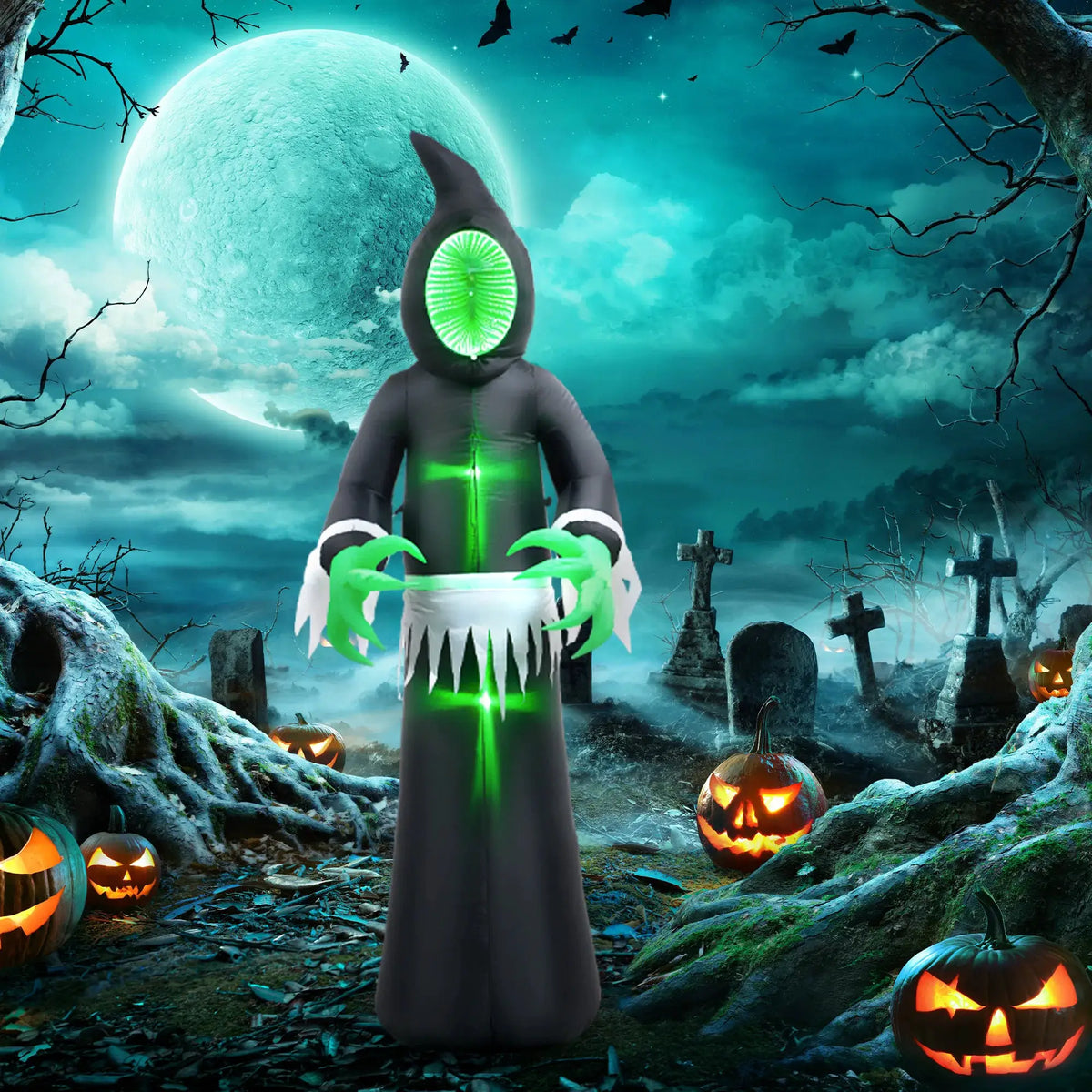 Inflatable Outdoor Ghost | Halloween Mirror Face | 8 Foot Height | Yard Decor