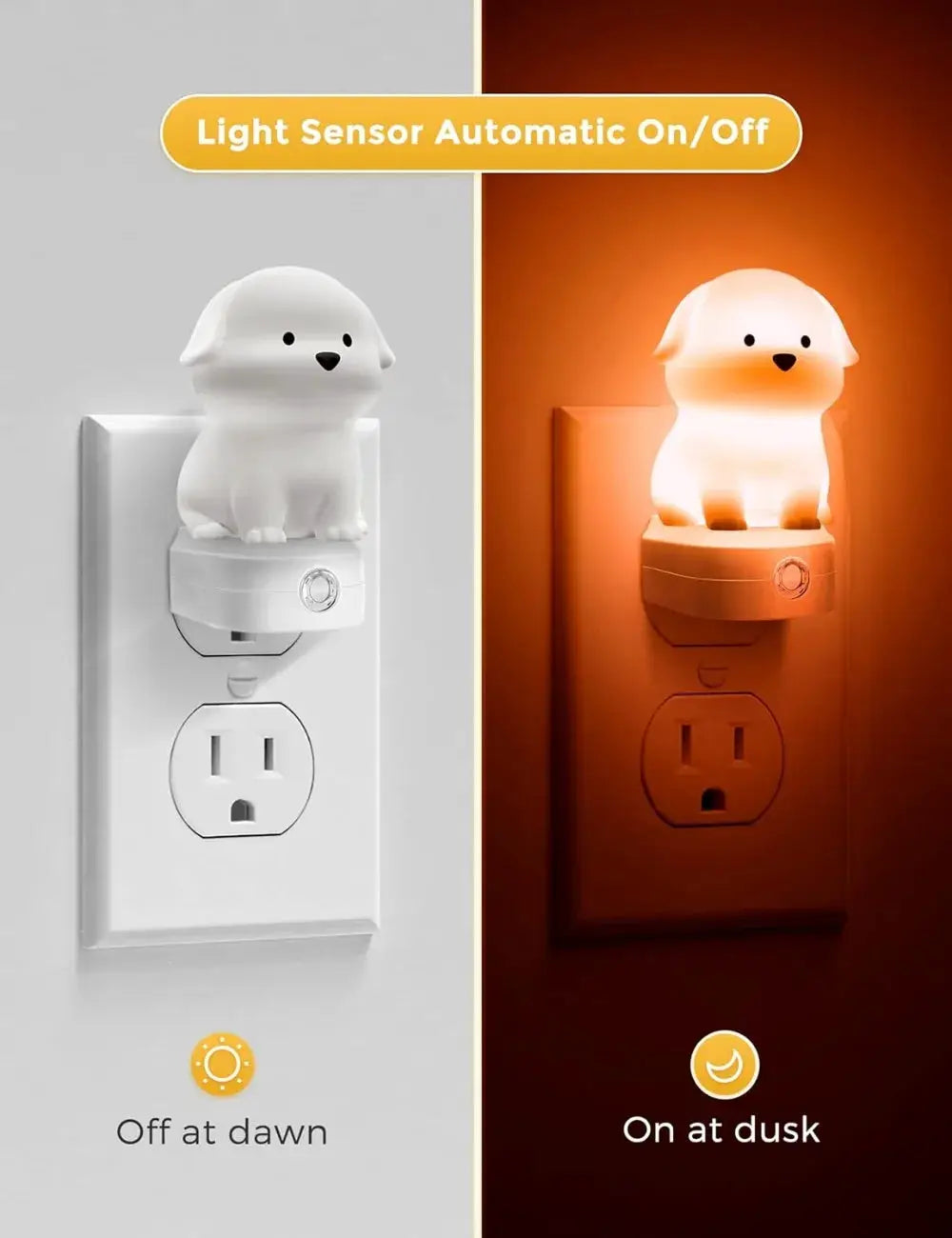 3D Cute Puppy Night Light with Dusk to Dawn Sensor, RGB+Warm White 3000K Plug-in Nightlight for Room Decor, Gift from PriceLows™