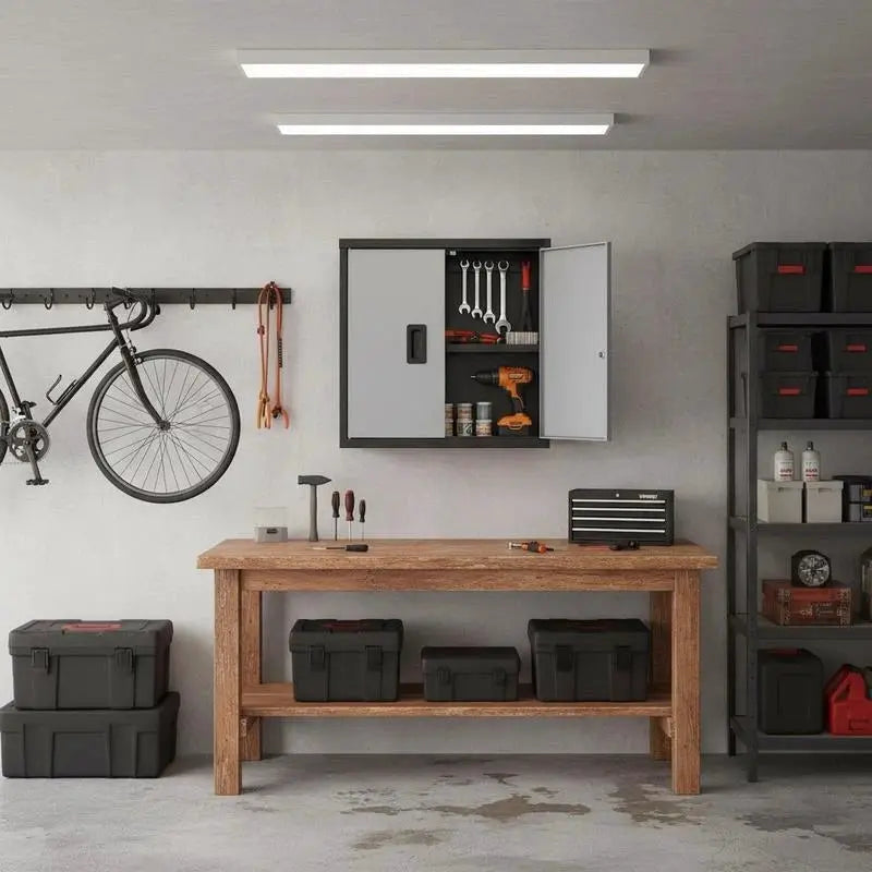 Foldable Wall Cabinet, Metal Garage Locker Mounted 26" Small Tool Chest 240 LBS Loading Capacity Adjustable Shelf Magnetic Door File for Warehouse Office Home Black from PriceLows™