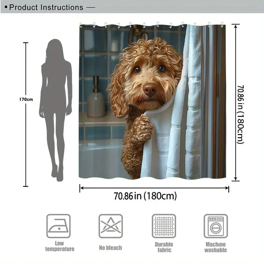 Adorable Poodle Puppy Art Shower Curtain - Creative Realistic Dog Design - Indoor Home Bathroom Decor Art Bath Curtain from PriceLows™