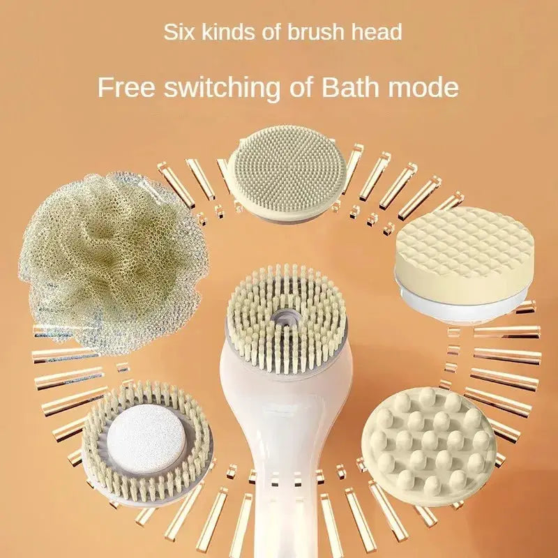 Electric Bath Brush | 6 Replaceable Heads | 360 Rotating | IPX7 Waterproof