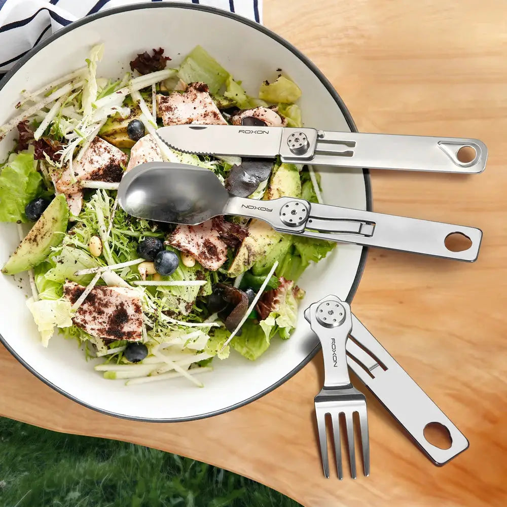 ROXON 3 IN 1 Camping Cutlery Set Knife Fork Spoon Stainless Steel Portable and Detachable from PriceLows™