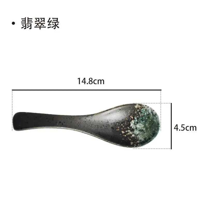 Ceramic Spoon Japanese Retro Bone China Green Black 14.5*4.5cm Rice Scoop Tableware Household Kitchen Supplies Dinnerware from PriceLows™
