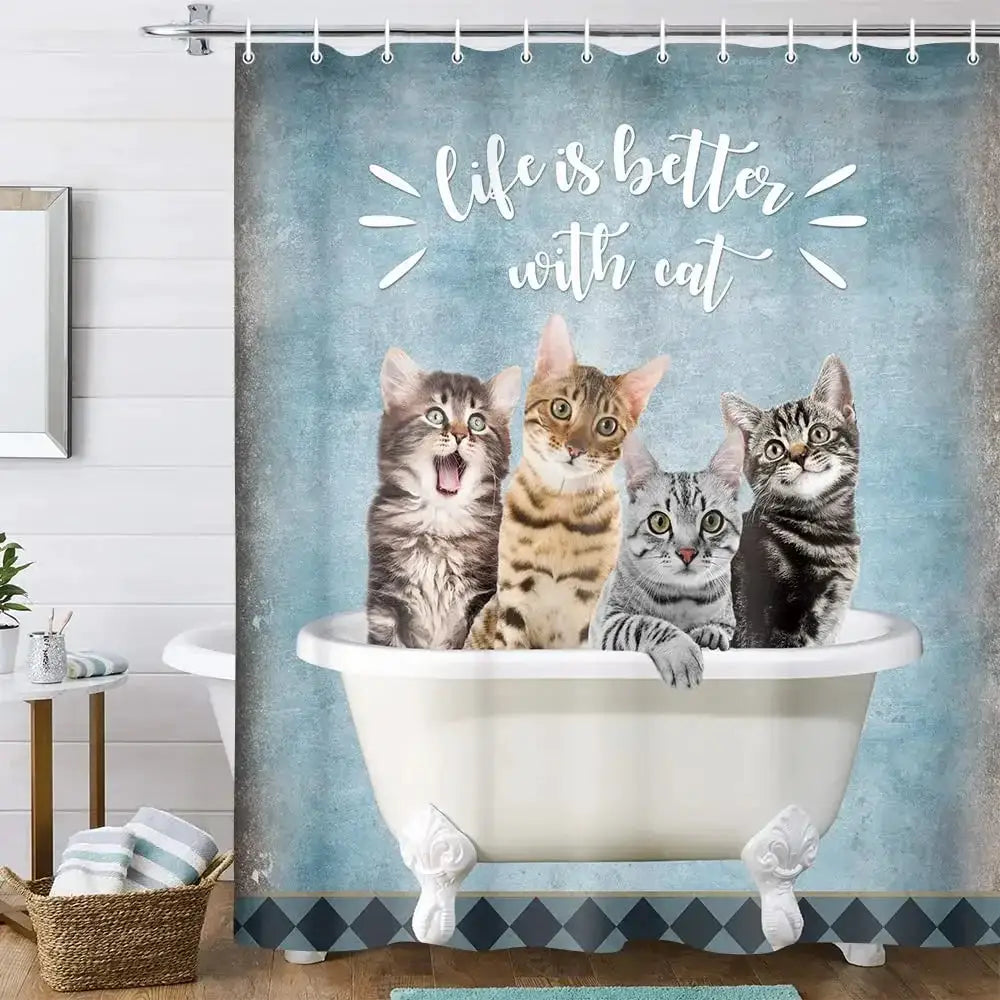 Raining Cats and Dogs Shower Curtain Funny Cartoon Cute Animal Hilarious Pets Playing Water Polyester Waterproof Bathroom Panels from PriceLows™