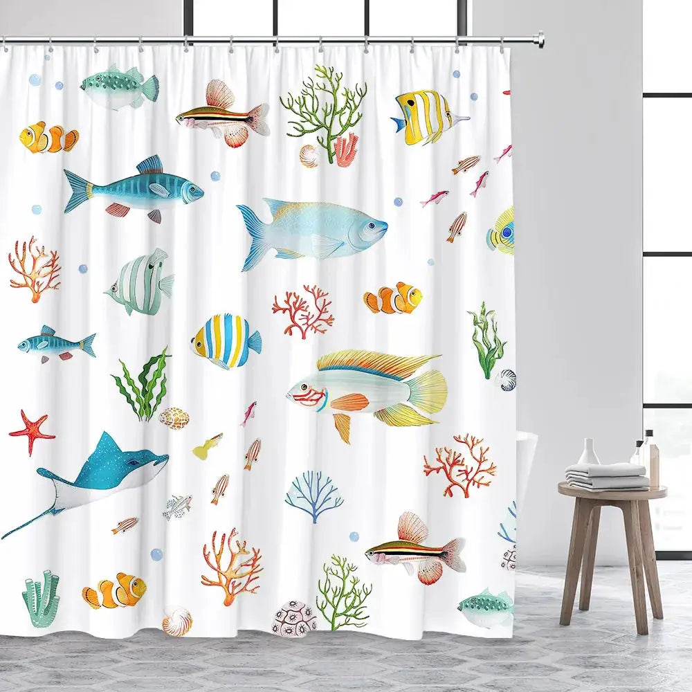 Shower Curtain Cute Cartoon Ocean Animal Print Waterproof Polyester Bath Curtain, Kids Positive Affirmation Dog Bathroom Decor w from PriceLows™