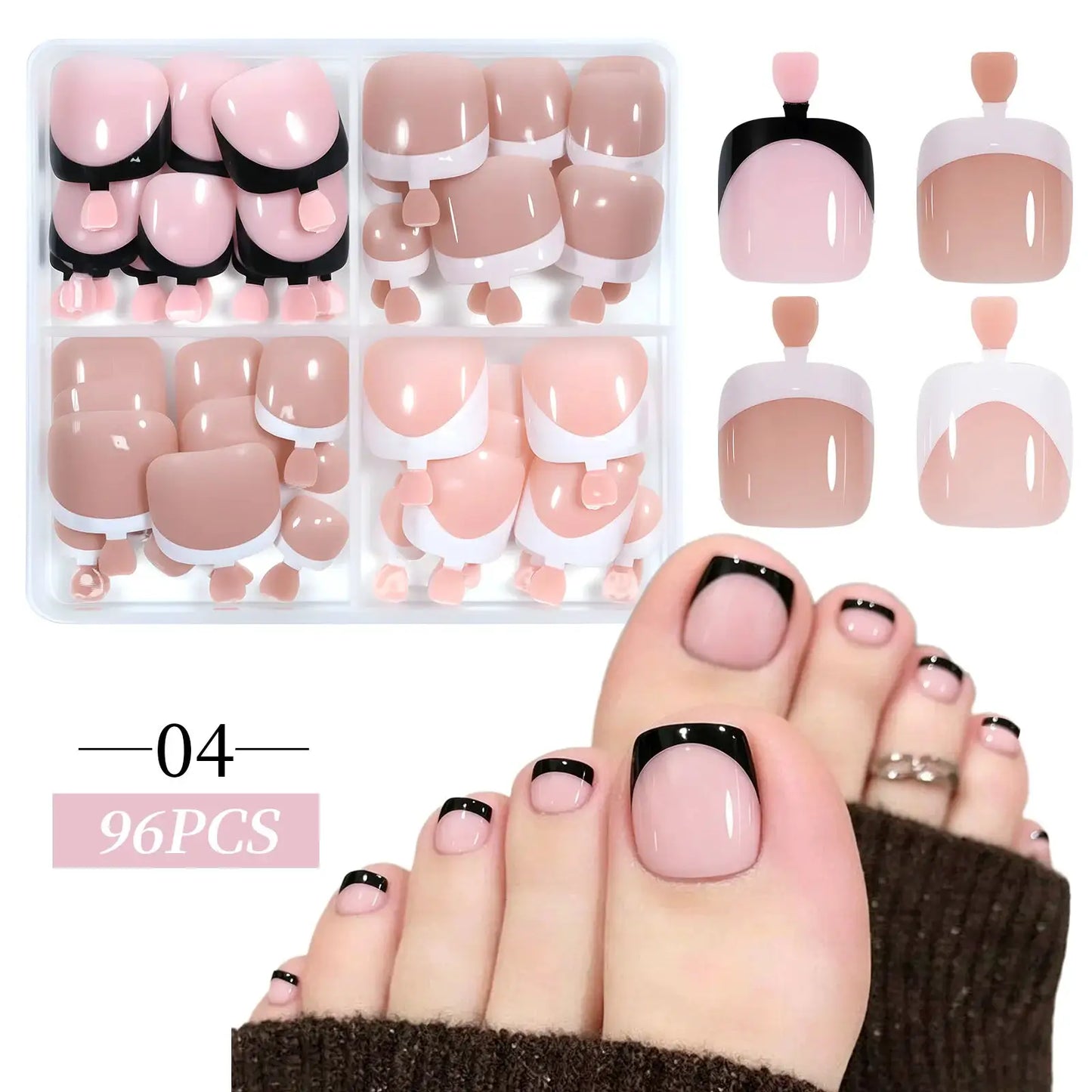 96pcs/Box French/Cat Eye Toe Nail Stickers Y2K Square Nail Tips Toe Press On Nails Pre-Designed Soft Gel Thickened Fake Toenails from PriceLows™