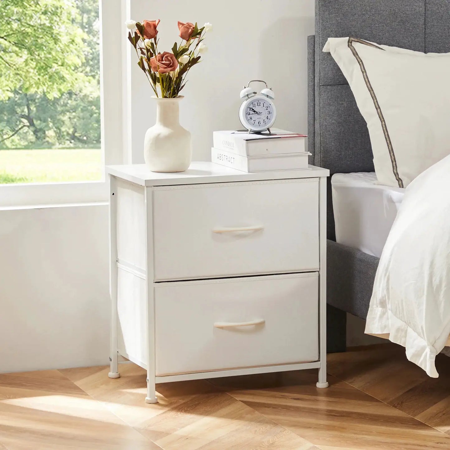 JHK Nightstand Bedside Coffee Sofa Tea Table Storage Closet Chest Clothes Display For Bedroom 2 Fabric Drawers Cabinet Furniture from PriceLows™