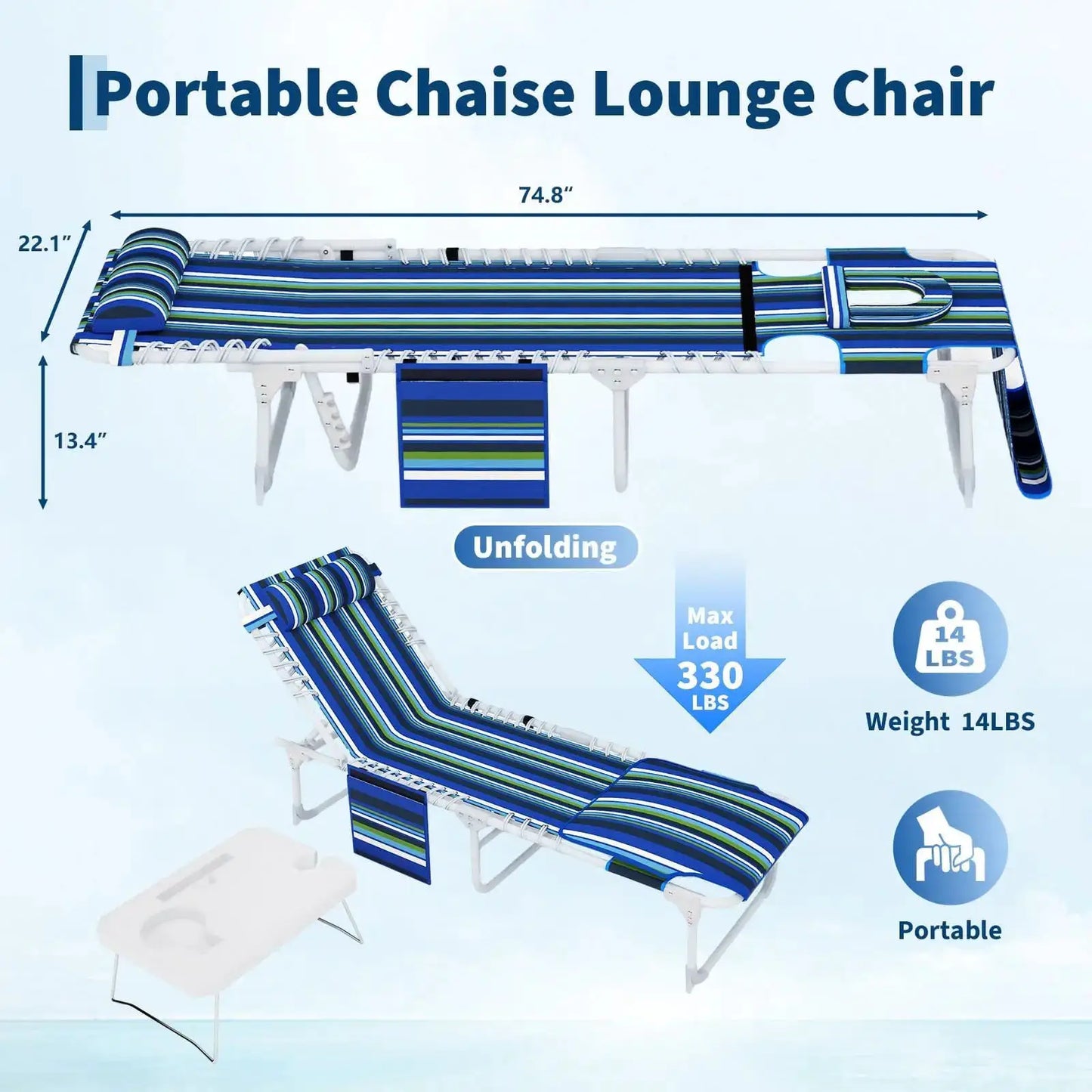 3-in-1 Face Down Tanning Chair With Side Table Lay Flat Folding Sunbathing Lounge Chair For Outdoor Beach Pool Patio 330 Lbs from PriceLows™