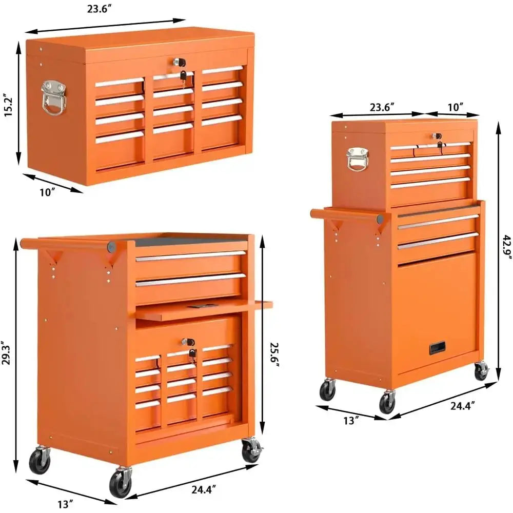 Orange Rolling Garage Tool Cabinet with Wheels and Locking Toolbox Storage from PriceLows™