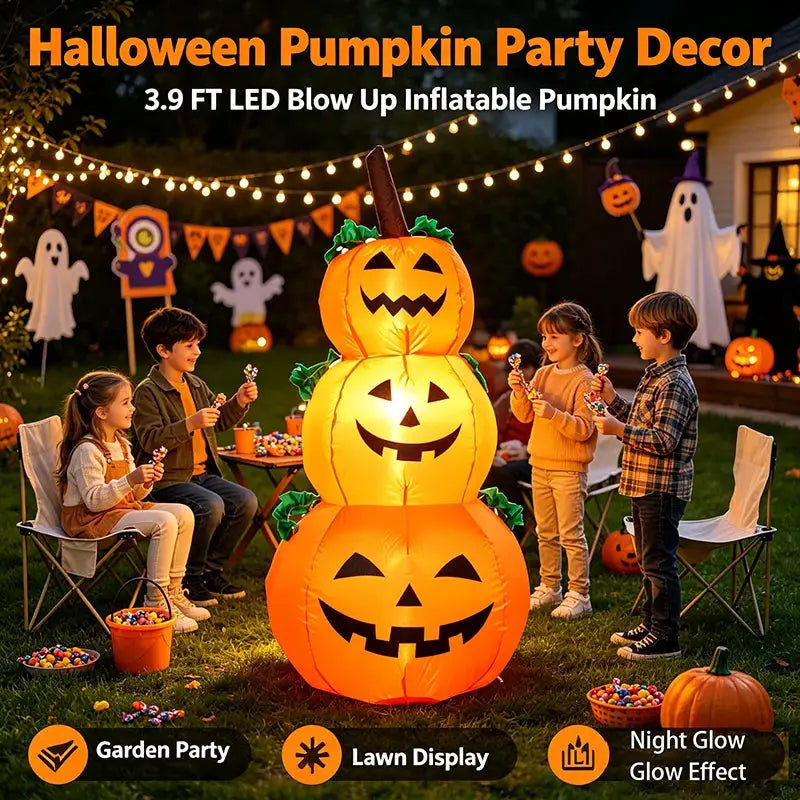 Halloween Inflatable Pumpkins | 3.9 Ft | Led Built In Lights | Stacked