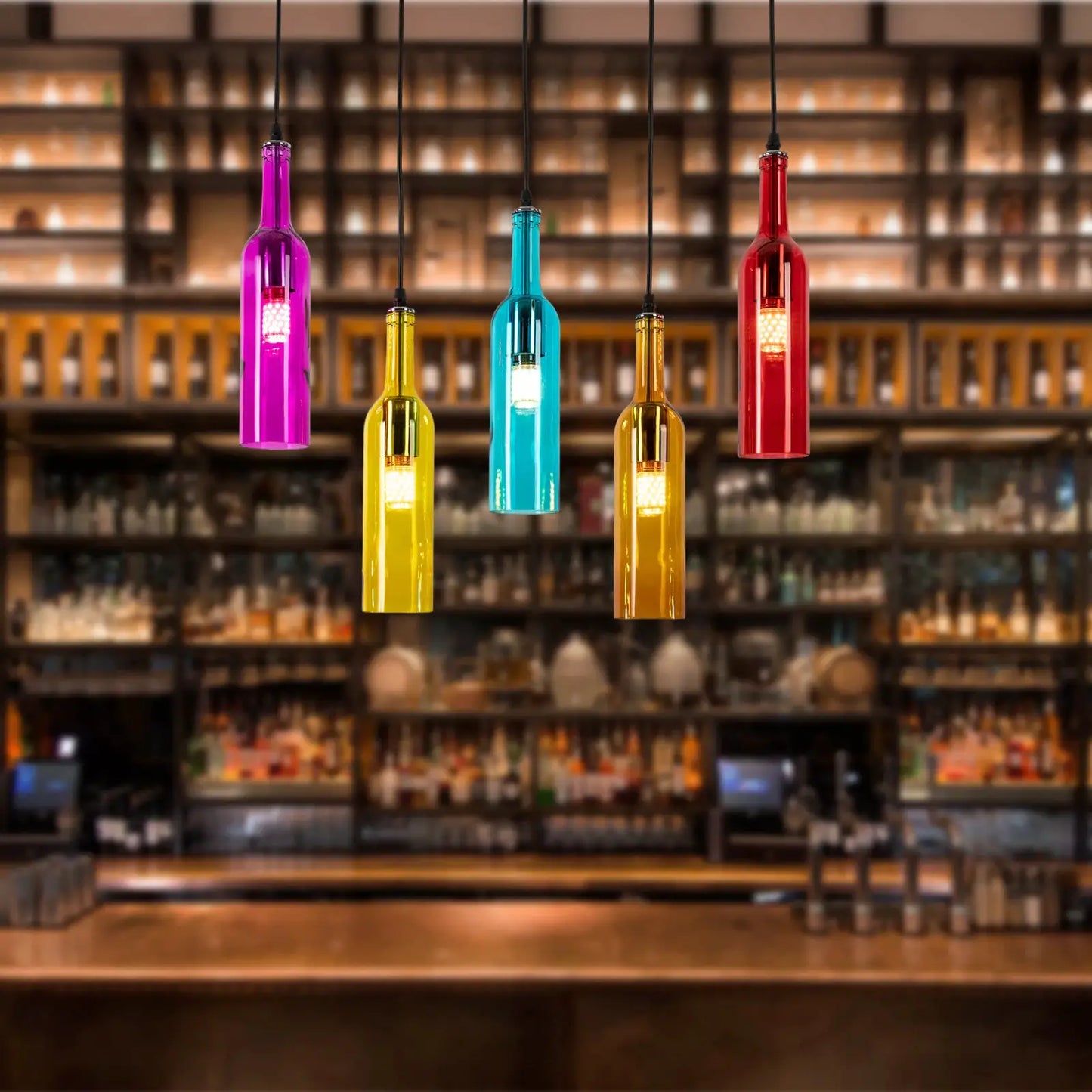 5-Light Wine Bottle Chandelier Retro Adjustable Hanging Chain Lighting for Living Room Bedroom Bar Cafe Restaurant Hotel Decor from PriceLows™