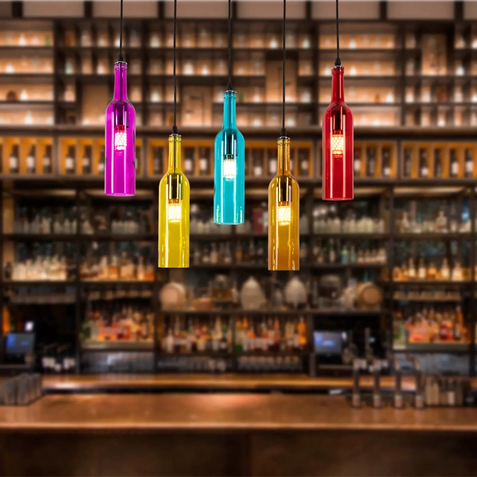 5-Light Wine Bottle Chandelier Retro Adjustable Hanging Chain Lighting for Living Room Bedroom Bar Cafe Restaurant Hotel Decor from PriceLows™