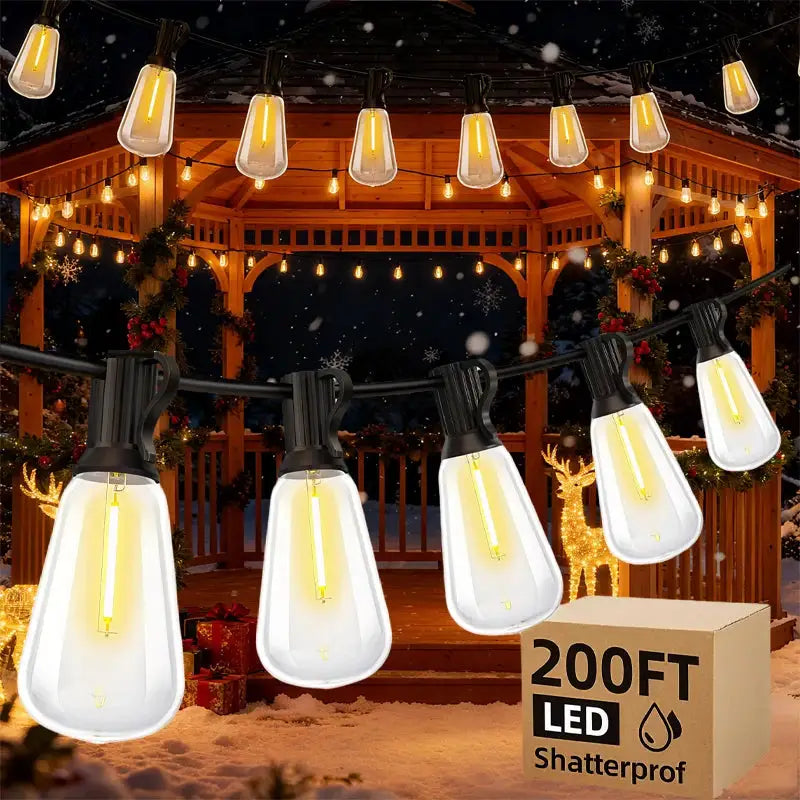 200FT LED Outdoor String Lights Dimmable Waterproof ST38 LED Shatterproof Bulbs Outside Hanging Light for Porch Garden Decor from PriceLows™
