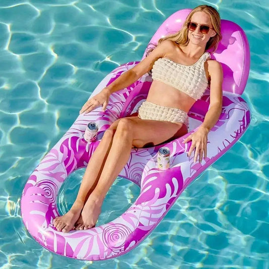 Inflatable Pool Lounger | Pink Tropical Leaves Design | PVC Material | One Size