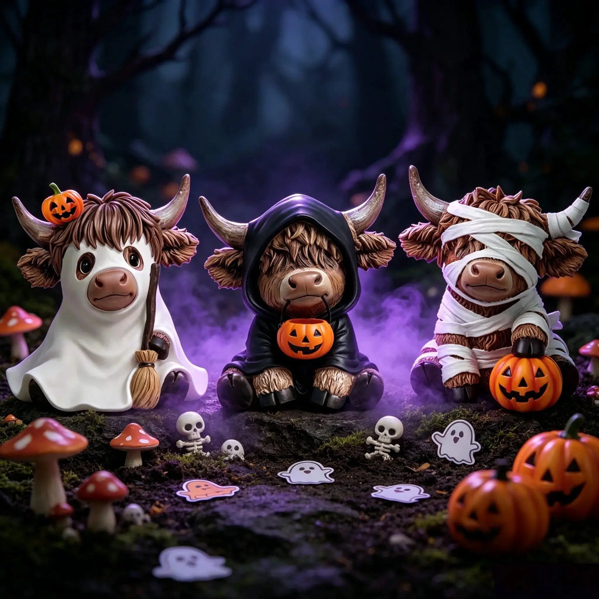 Halloween Wood Cow Statues | 3 Piece Set | Shelf Decor