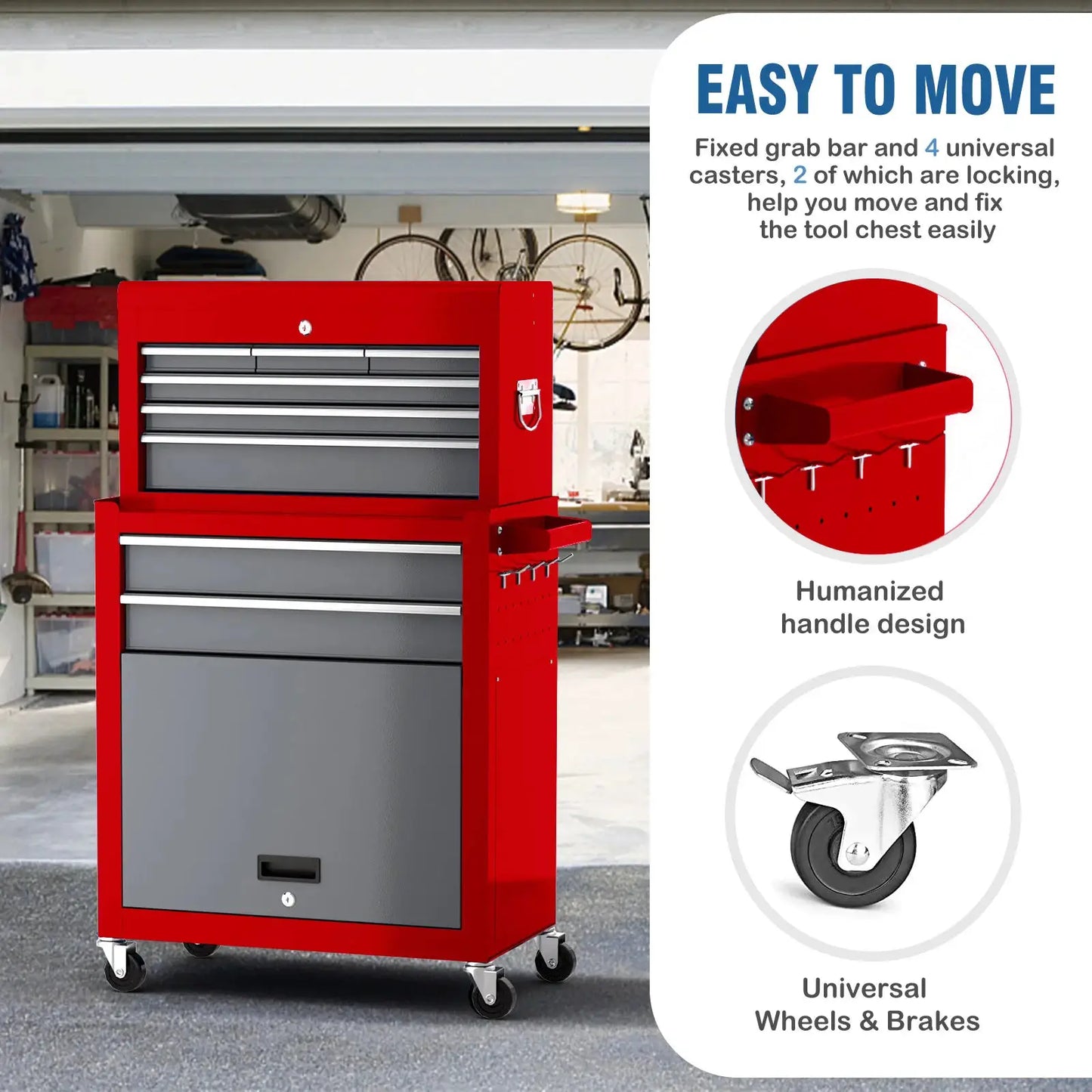 Rolling Tool Chest,8-Drawer,Removable Toolbox Organizer,Detachable Large Tool Storage Chest,Suit for Garage,Warehous from PriceLows™