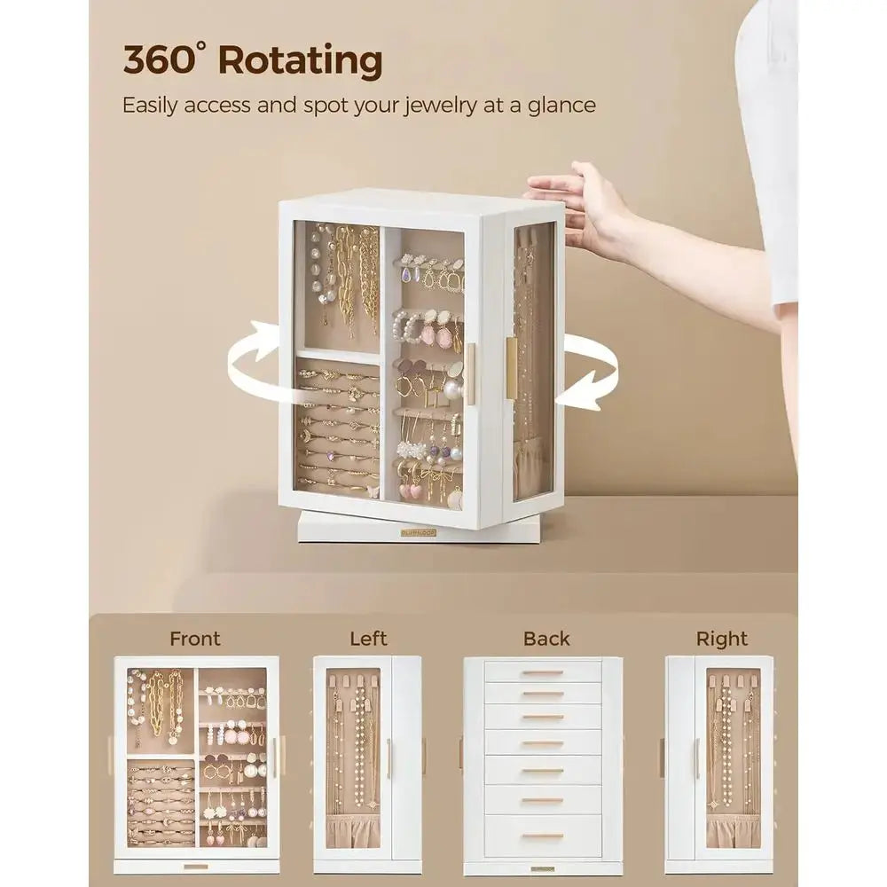 Spacious 7-Drawer Jewelry Box with Glass Lid, White, Dustproof & Moisture-Resistant from PriceLows™