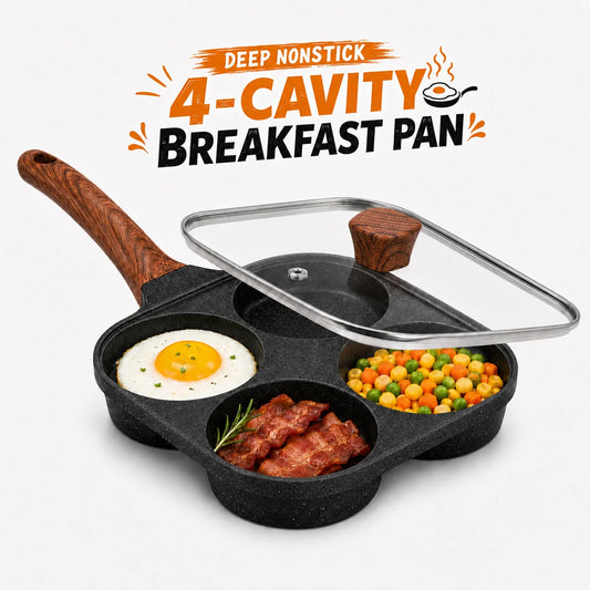 Egg Frying Pan | 4-Section Divided | Aluminum Alloy | With Glass Lid