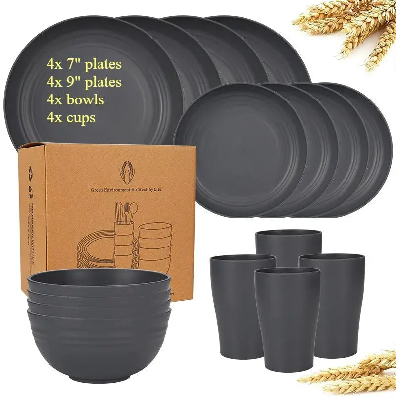 Natural Wheat Straw Tableware Set Dinnerware Sets Biodegradable Unbreakable Plates, Bowls, Cups Lightweight for Kitchen Camping from PriceLows™