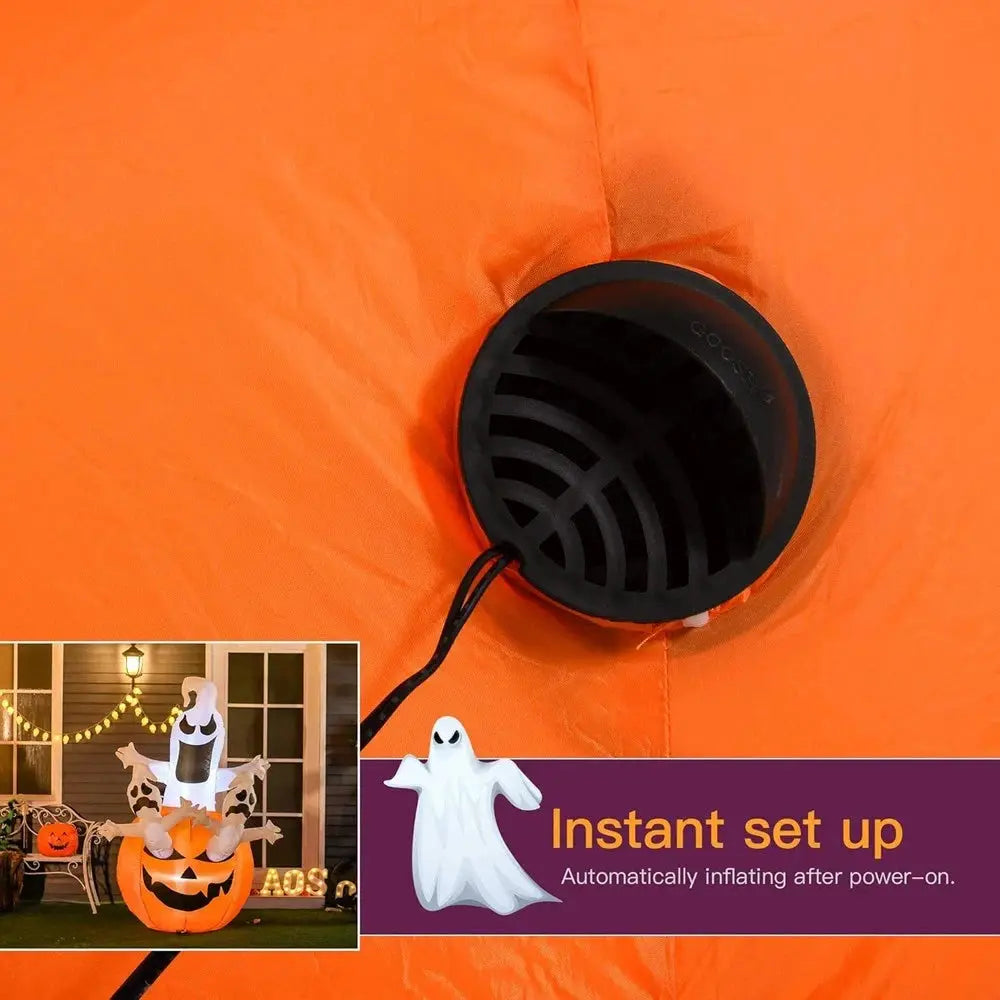 Ghost On Pumpkin Inflatable | 4 Ft Yard Decoration | Weather Resistant Fabric