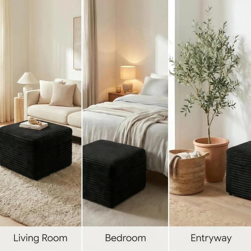 Ottoman | 37.4-Inch Plush Corduroy | Compressed Memory Foam