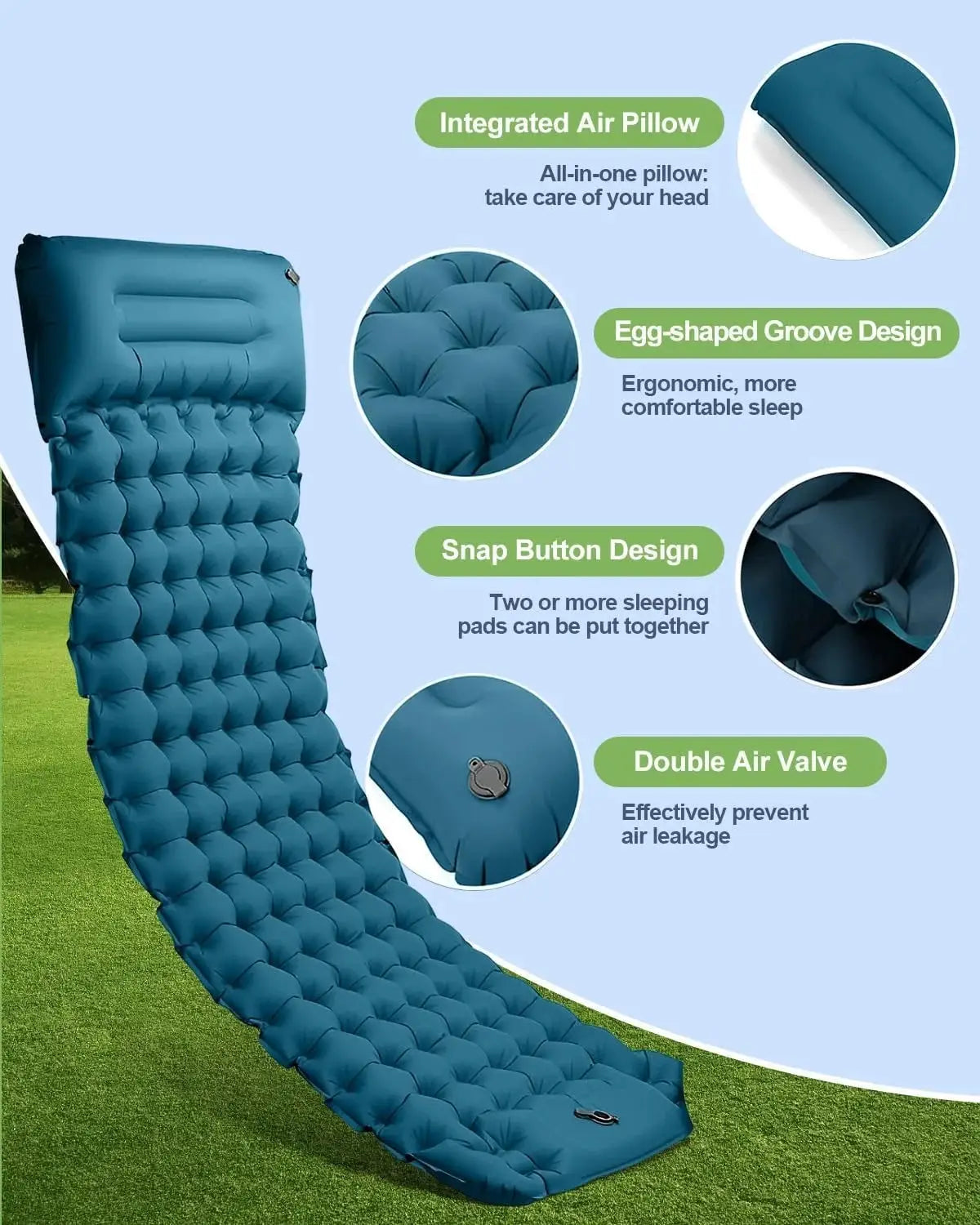 Inflatable Sleeping Pad | 4 Inch Thick | TPU | Quick Inflation