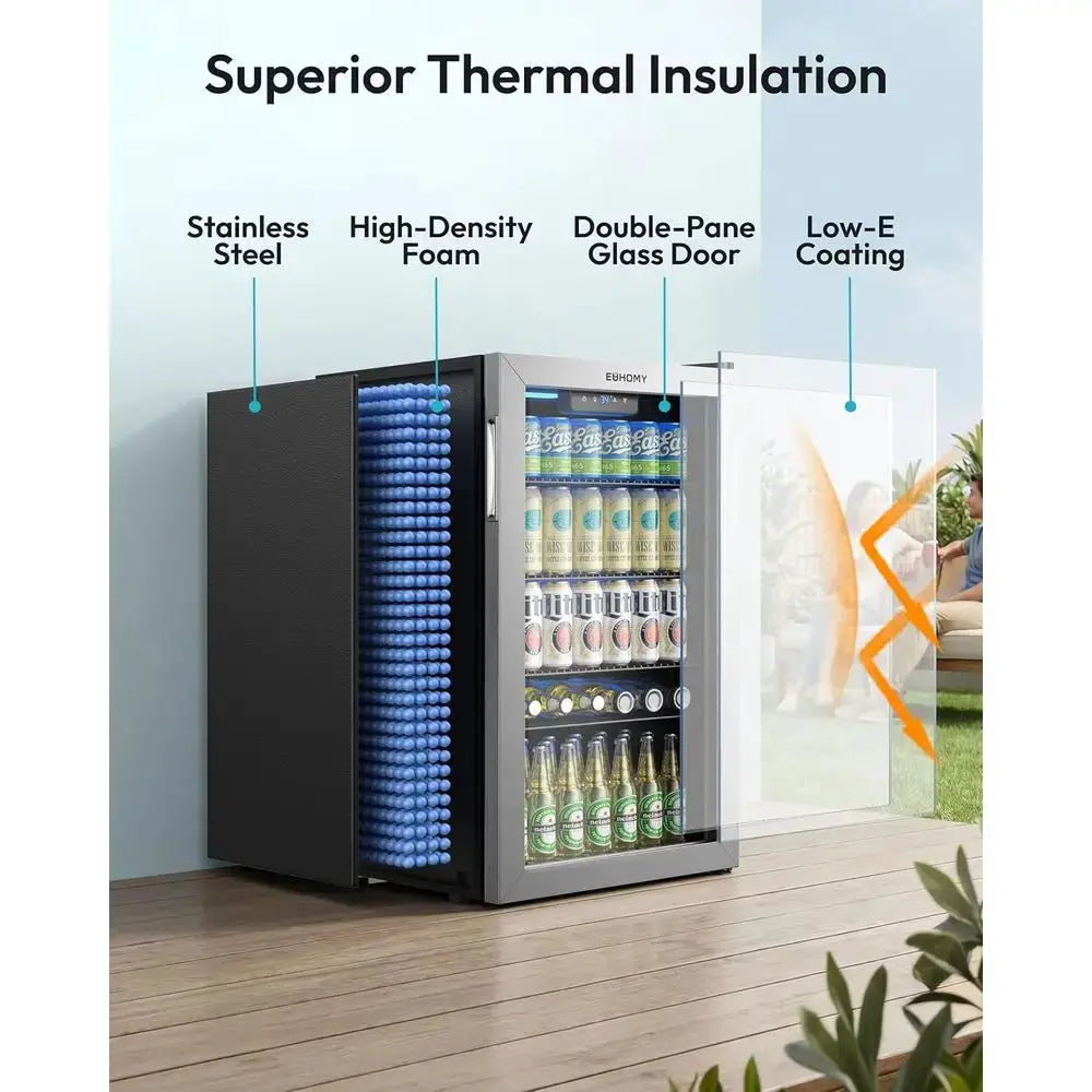 Glass Door Mini Fridge, 128-Can Capacity, Adjustable Shelves for Beverages, Ideal for Home, Bar, Office, Silver from PriceLows™