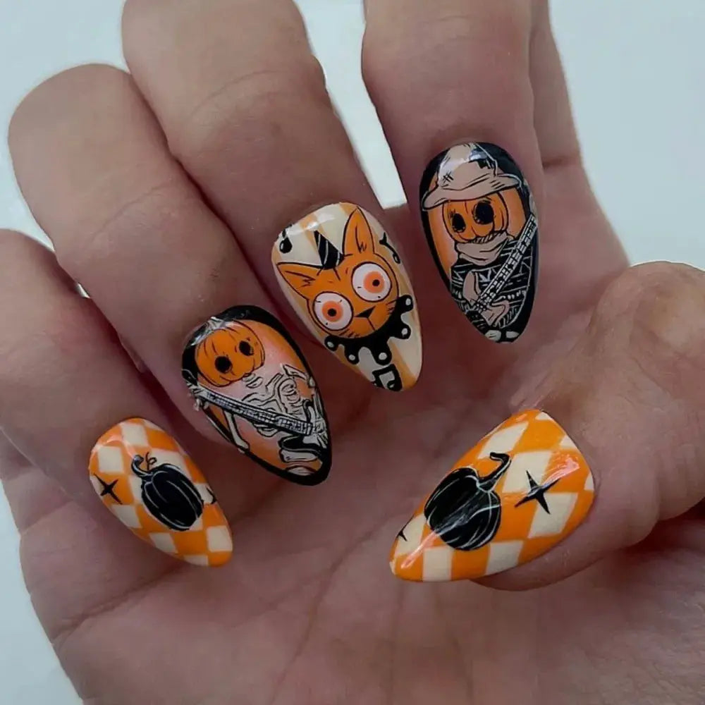 Press On Nails | Short Square | Red French Tip Spider Web | 24 Piece Set