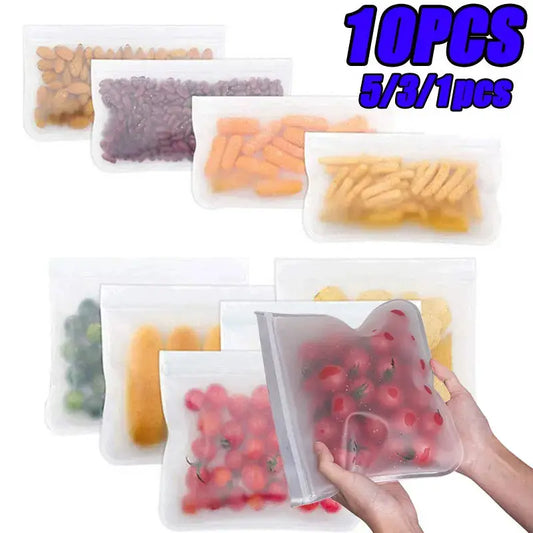 Reusable Food Storage Bags | PEVA Food Grade | Leakproof Zip Shut