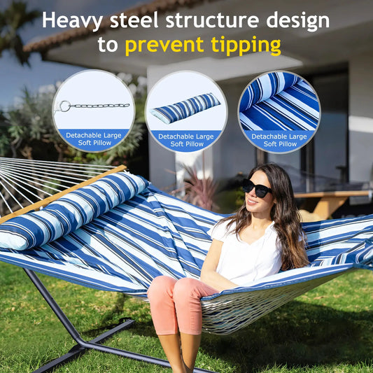 Heavy-Duty Outdoor Hammock with Steel Stand.Detachable for Versatile Use - Ideal for Courtyard, Garden Lawn, Patio Balcony, Lake from PriceLows™