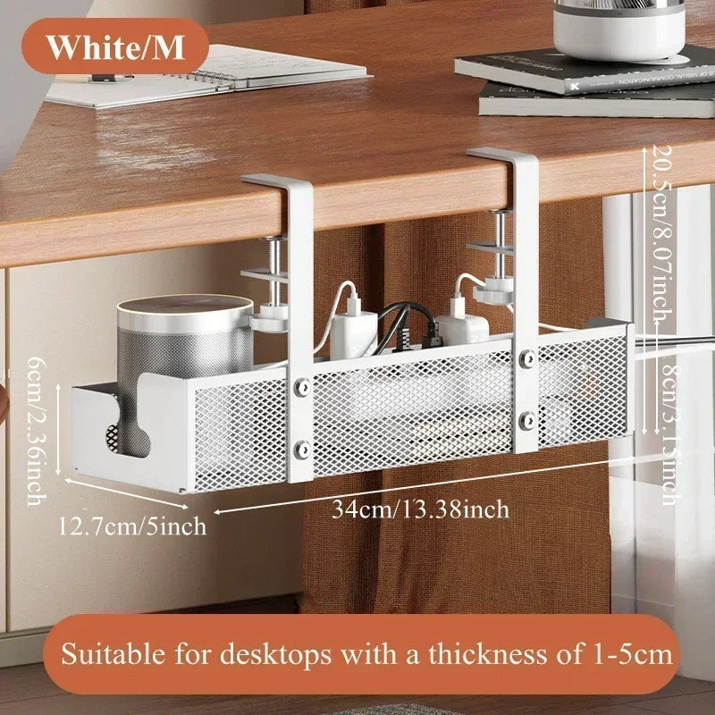 No-Drill Under-Desk Cable Organizer Tray Easy-Install Metal Cable Wire Tray Management for Office Home Power Strip Cord Holder from PriceLows™