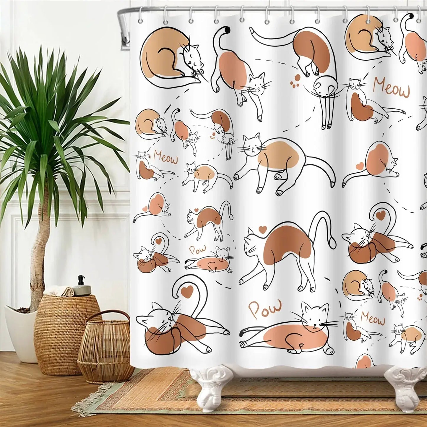 Cartoon Cat Shower Curtain Funny Animal Cute Cat Dog Kids Print Waterproof Bath Bathroom Shower Curtains Decoration with Hooks from PriceLows™