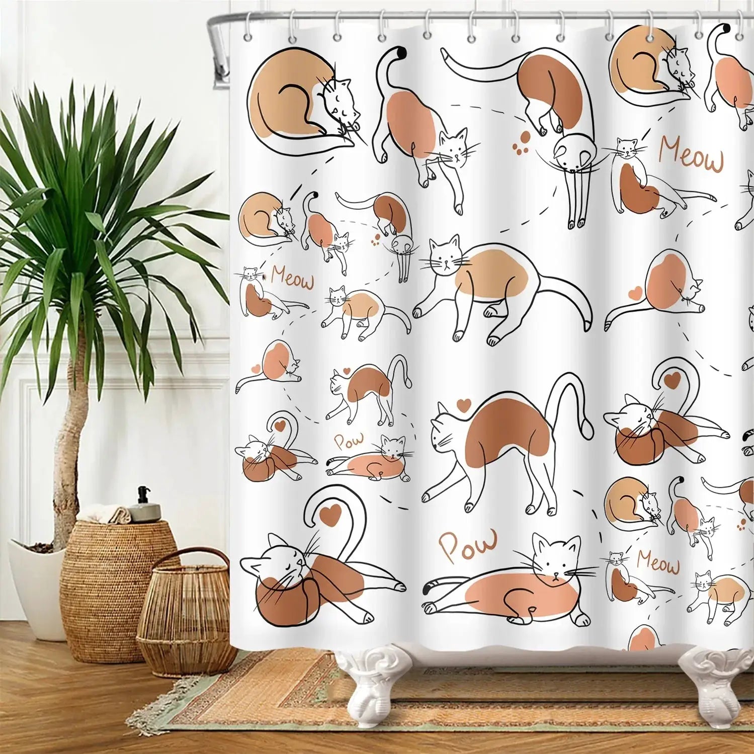 Cartoon Cat Shower Curtain Funny Animal Cute Cat Dog Kids Print Waterproof Bath Bathroom Shower Curtains Decoration with Hooks from PriceLows™