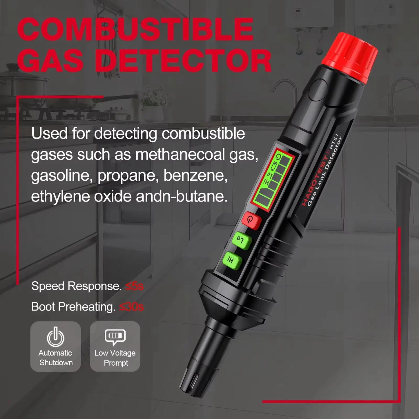 HABOTEST HT61Gas Leak Detector Natural Gas Detector with Audible & Visual Alarm Portable Gas Sniffer to Locate Combustible Leak from PriceLows™