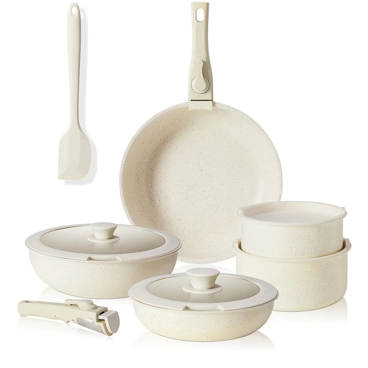 [Kitchen Upgrade]12pcs Granite Non-Stick Cookware Set W/Detachable Handles And Space-Stack Pots & Pans for Healthy Cooking & Eff from PriceLows™