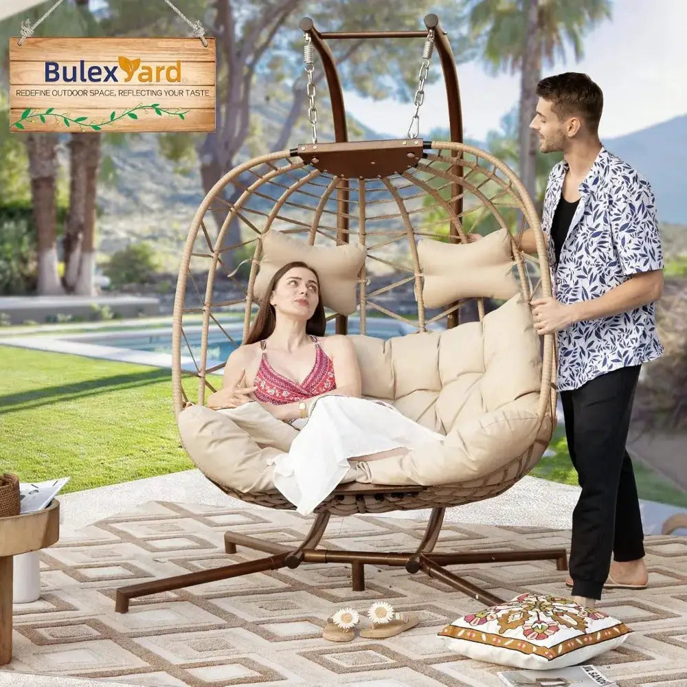 BLUEXYARD 2 Person Hanging Egg Chair with Stand, Extra Large 700 Lbs Wicker Patio Hammock Loveseat Swing, Oversized Cushioned Do from PriceLows™