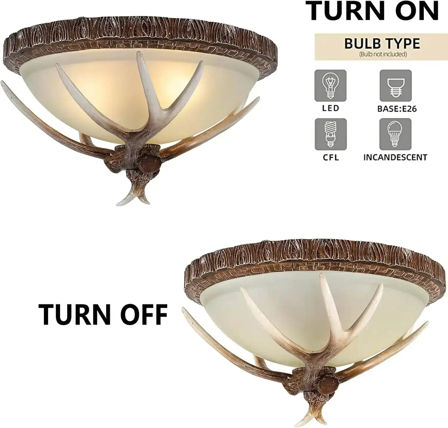 Ceiling Lighting, 3-Light Bronze Rustic Antler Bowl Style Ceiling Light for Kitchen Bar Cafe Living Room from PriceLows™